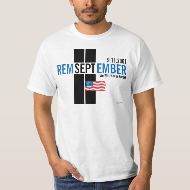 Camiseta 911 Lembre-se do 11 de setembro Bandeira Blue T-Sh (Frente)