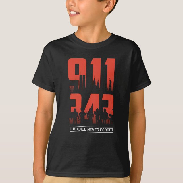 Camiseta 911 Nunca Esqueceremos 343 Bombeiros Patriot (Frente)