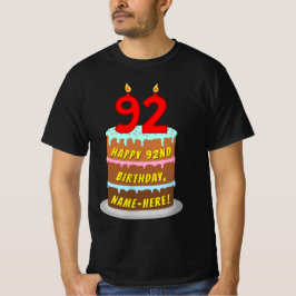 Camiseta 92º aniversário — Bolo e Velas Divertidas, com nom