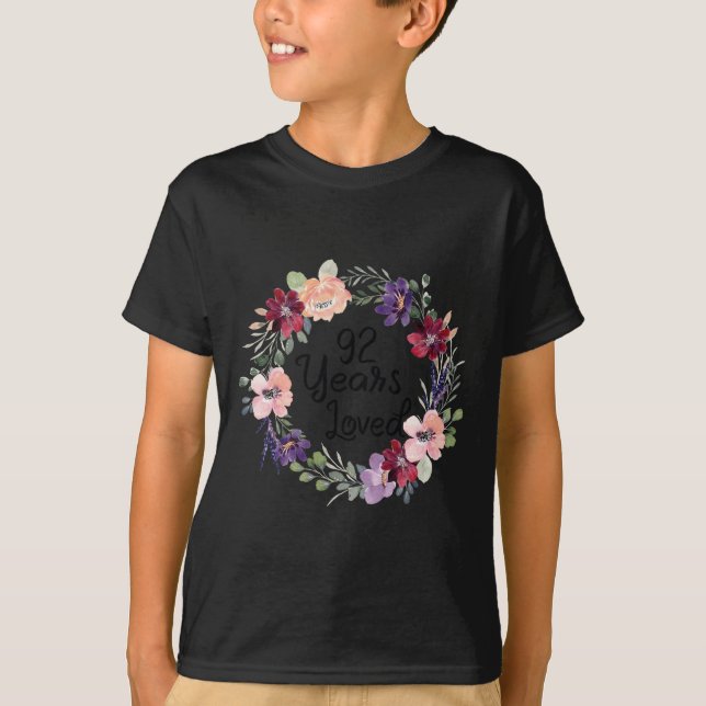 Camiseta 92 Years Loved Floral 92th Birthday Women 92 Years (Frente)