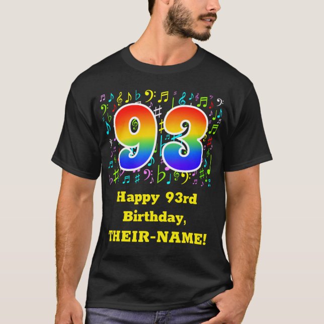 Camiseta 93º Aniversário: Símbolos Musicais Coloridos, Rain (Frente)