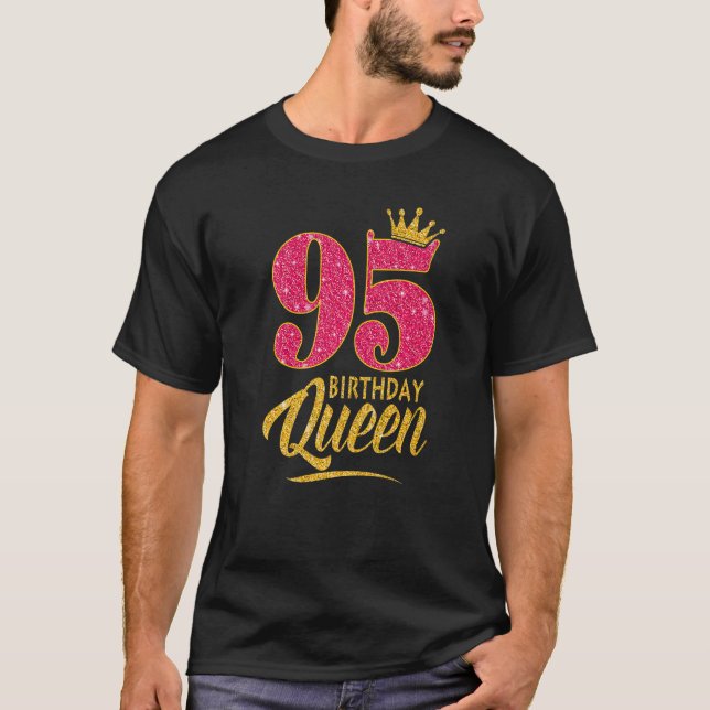 Camiseta 95.º aniversário Rainha 95 anos Coroa rosa-rosa (Frente)