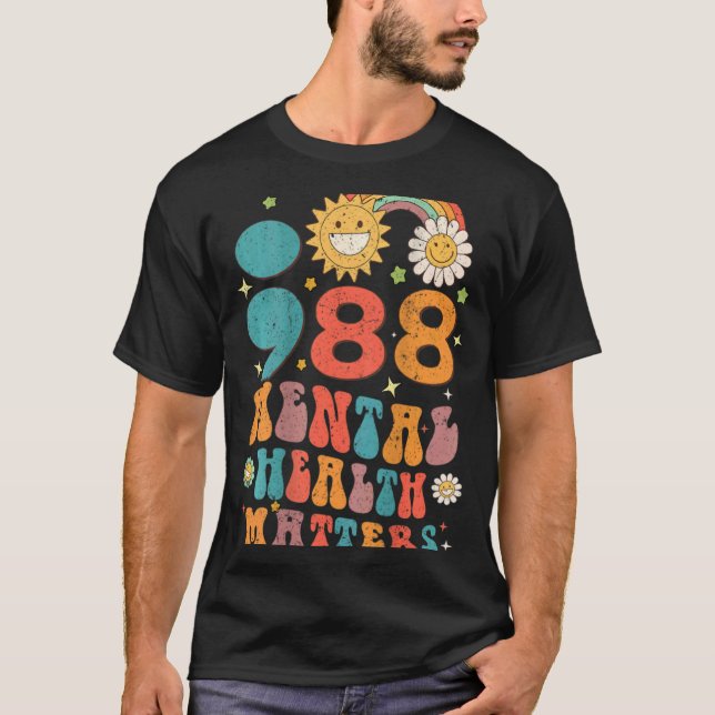 Camiseta 988 Mental Health S Suicide Prevention Retro  (Frente)