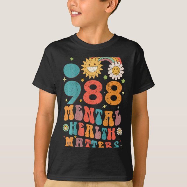 Camiseta 988 Mental Health S Suicide Prevention Retro  (Frente)
