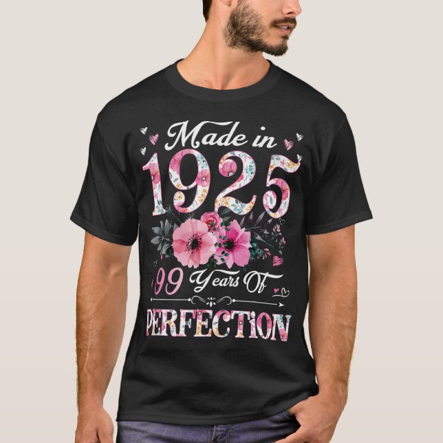 Camiseta 99 Anos De Idade Feita Em 1925 Presente Floral 99º (Frente)