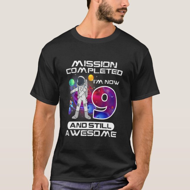 Camiseta 9.º aniversário do astronauta Espaço 9 anos Dia 1 (Frente)