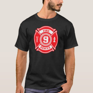Camiseta 9.º Aniversário do Bombeiro Rapaz Nove Anos