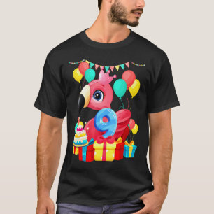 Camiseta 9.º Aniversário Flamingo, 9 anos de idade presente