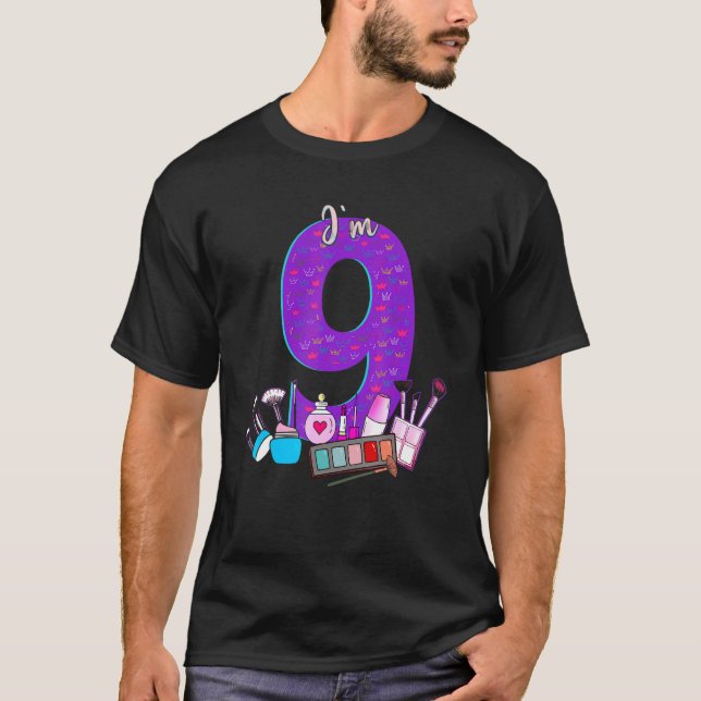 Camiseta 9.º aniversário para garotinha maquiagem 9 anivers (Frente)