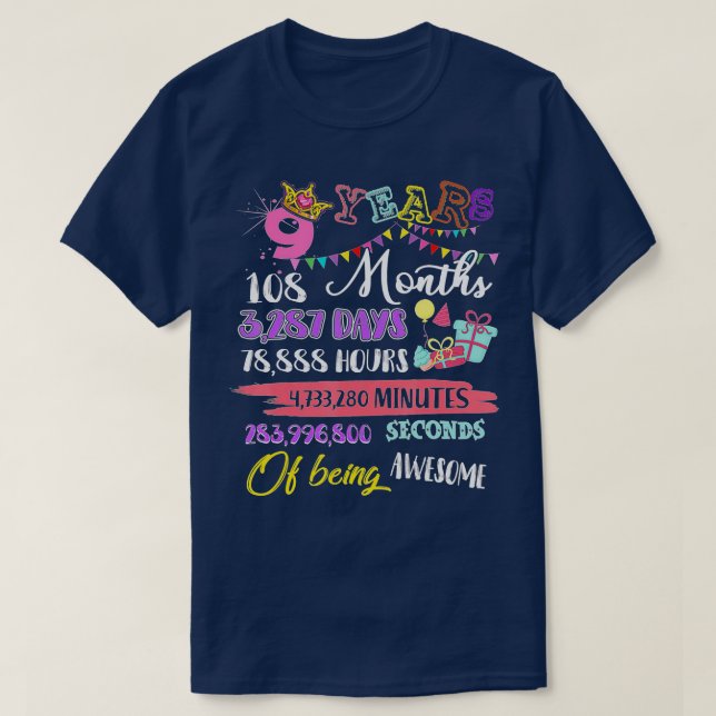 Camiseta 9.º aniversário para meninas de 9 anos sendo incrí (Frente do Design)