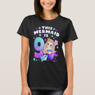 Camiseta 9.º aniversário, Rapariga 9 anos, Sereia, número 9