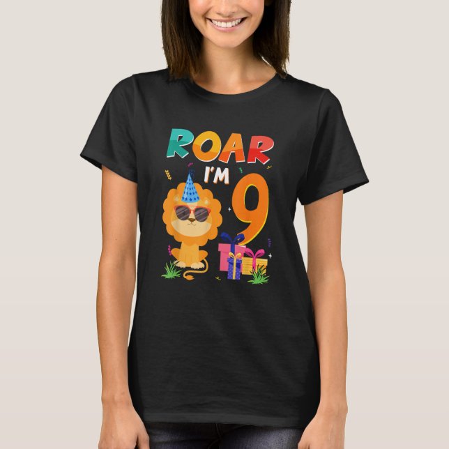 Camiseta 9.º Aniversário Rota I M 9 Anos Meninos Lion Safar (Frente)
