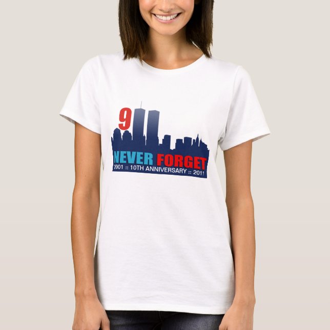 Camiseta 9/11 10o de aniversário - skyline das torres (Frente)