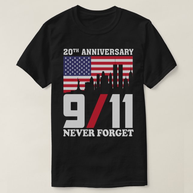 Camiseta 9 11 Aniversário da 20 Memorial Nunca Esquecer (Frente do Design)