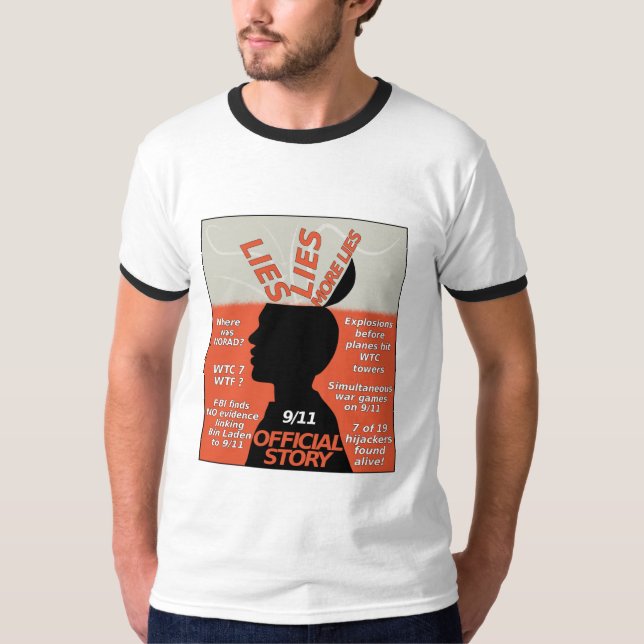 Camiseta 9-11 mentiras oficiais da história da verdade (Frente)