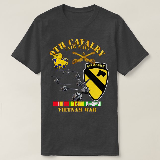 Camiseta 9.a Divisão Cav 1rua de Cavalaria Air Cav com SVC (Frente do Design)