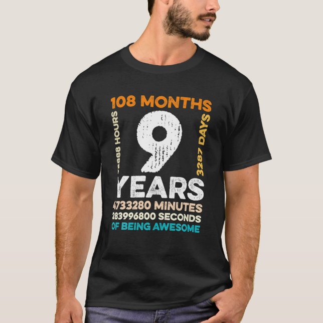 Camiseta 9 Anos De Idade 108 Meses De Ser Incrível 9 (Frente)
