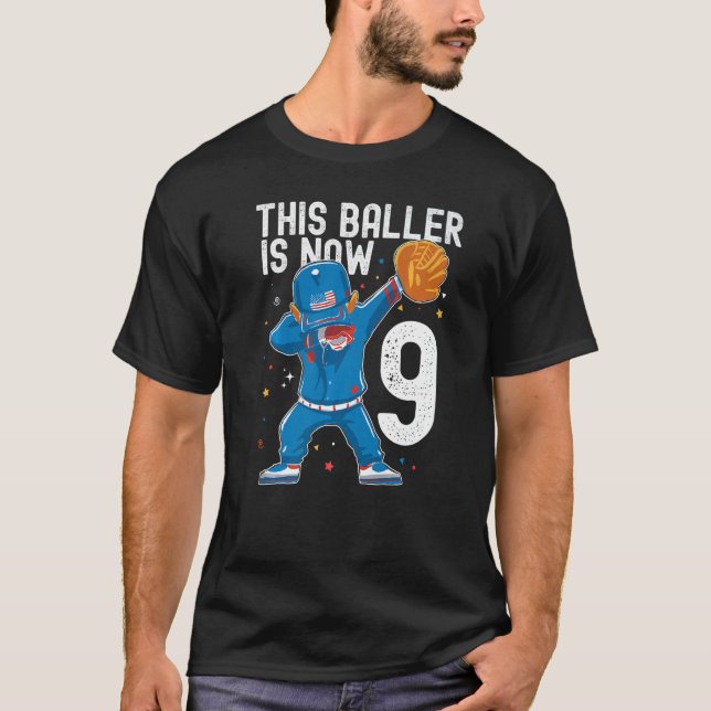 Camiseta 9 anos de idade de Baseball Aniversário 9° Jogador (Frente)