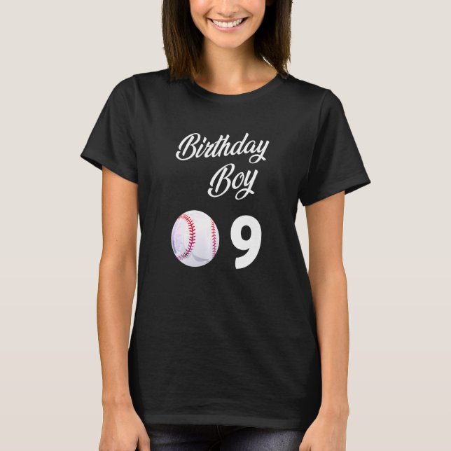 Camiseta 9 anos Meninos com Festa de aniversário de Basebal (Frente)