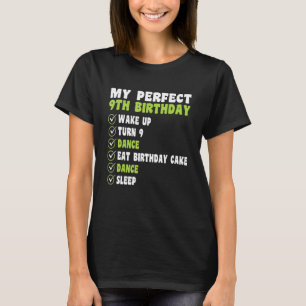 Camiseta 9 anos, meu perfeito 9.º aniversário dançando 9.º