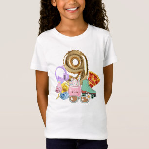 Camiseta 9 Balões Fones de Ouvido Pizza Kawaii Bebida Patin