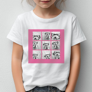 Camiseta 9 Colagem de Fotos - Grade Moderna em Fundo Rosa