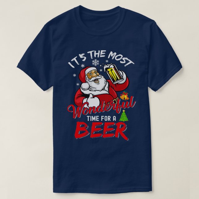 Camiseta 9 Feliz Natal Engraçado Bebendo Santa Claus Cervej (Frente do Design)