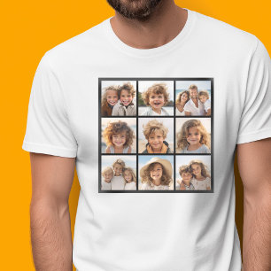 Camiseta 9 Fotos - Grade Mínima em Fundo Preto