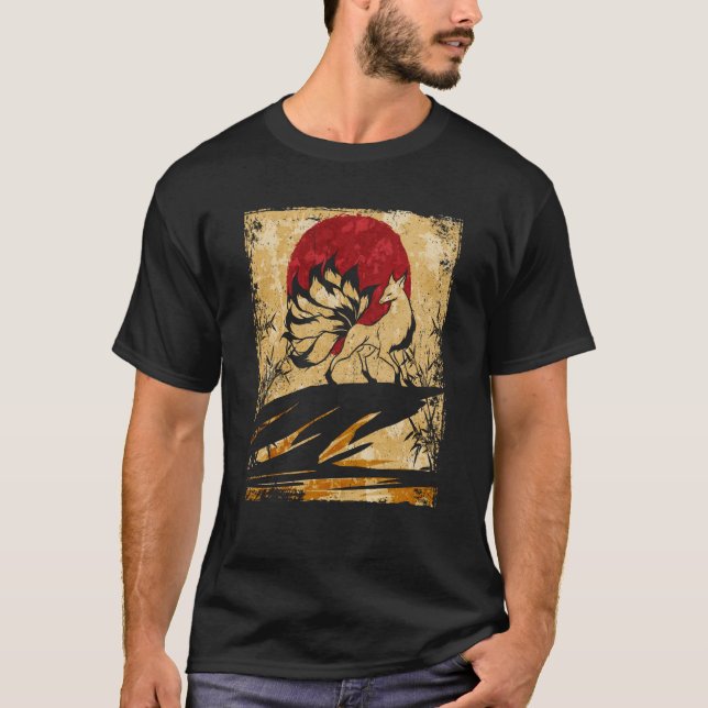 Camiseta 9 Fox Afetada - Japonês Retro 6 (Frente)