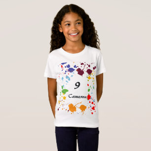 Camiseta 9 Nome Arte Pintura Festa Salpicos Coloridos