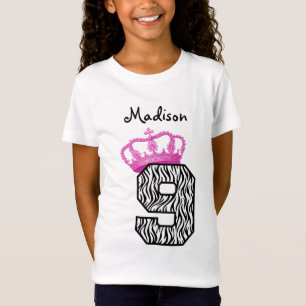 Camiseta 9.o aniversário Princesa Coroa e Zebra V01