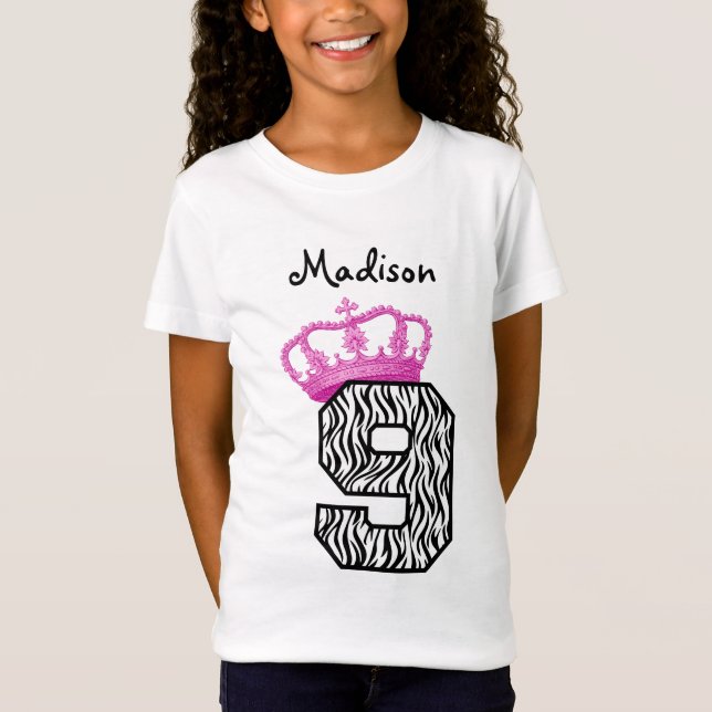 Camiseta 9.o aniversário Princesa Coroa e Zebra V01 (Frente)