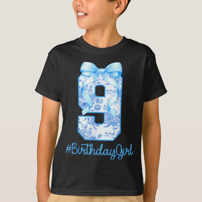 Camiseta 9 Year Old Birthday Girl Coquette Bow 9th Birthday (Frente)