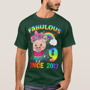 Camiseta 9 Years Old 9th Birthday Cute Pig Girl Fabulous Si