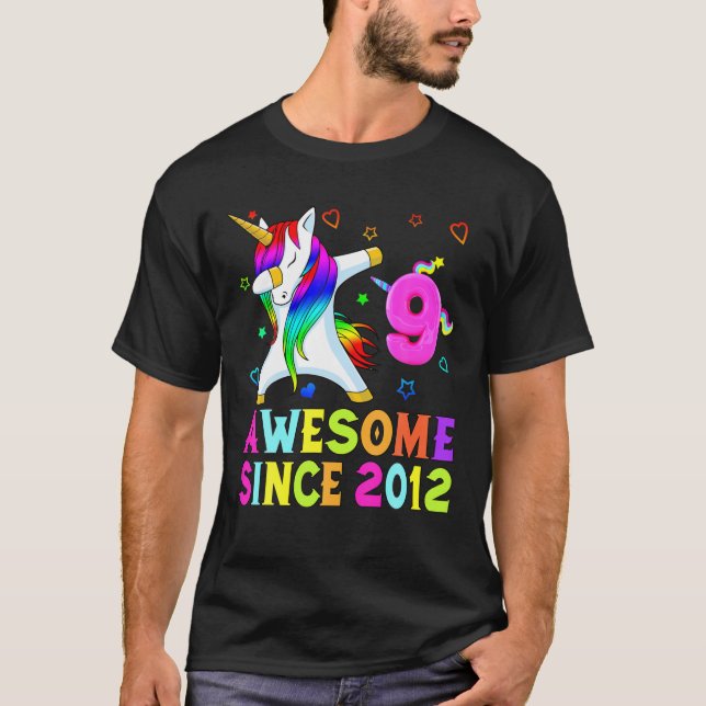 Camiseta 9 Years Old, 9Th Birthday Unicorn Dabbing Awesome (Frente)