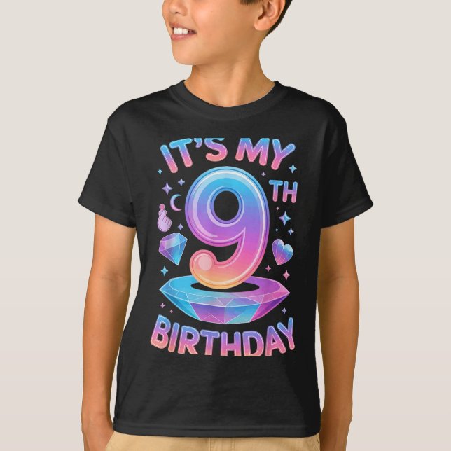 Camiseta 9 Years Old Bday K-p Kids 9th Birthday Girls Kp Bi (Frente)