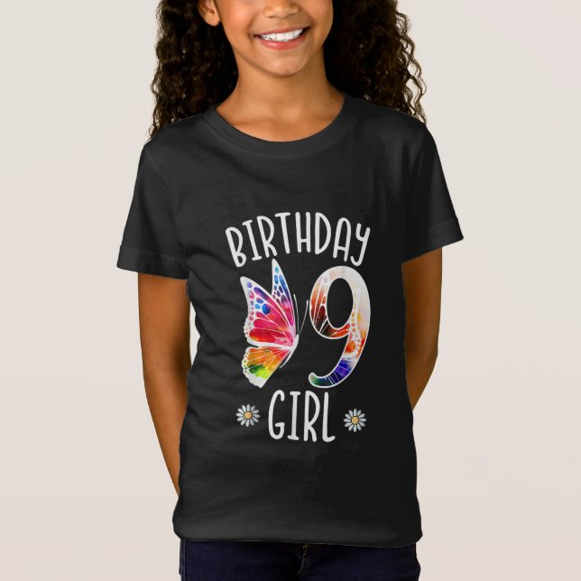 Camiseta 9 Years Old Girls Butterflies 9th Birthday Girl (Frente)