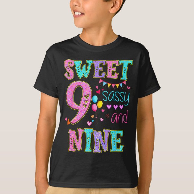 Camiseta 9 Years Old Sweet Sy And Nine Birthday Girl Donut  (Frente)