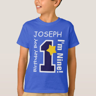 Camiseta 9o AZUL do menino do aniversário um nome feito sob
