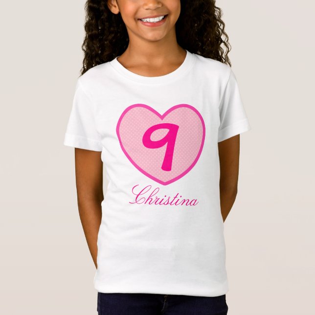 Camiseta 9o Coração & pontos do rosa da menina do (Frente)