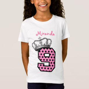 Camiseta 9o Princesa Coroa e corações V04 do aniversário