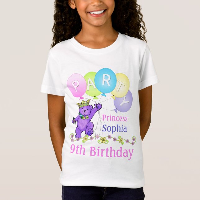 Camiseta 9o Princesa do aniversário, nome feito sob (Frente)