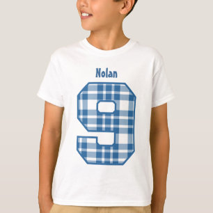 Camiseta 9o XADREZ do menino do aniversário um nome feito