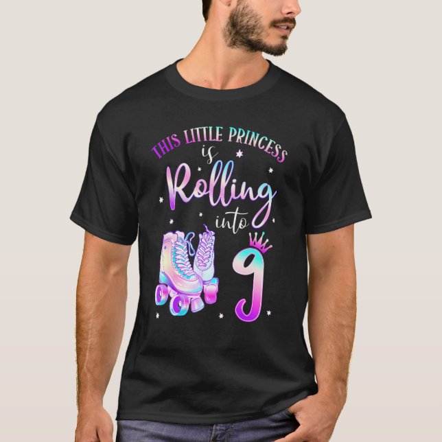 Camiseta 9th Bday Rolling Into 9 Birthday Roller Skate Them (Frente)