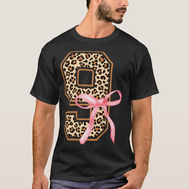 Camiseta 9th Birthday Girl Nk Coquette Bow Leopard 9 Year O (Frente)