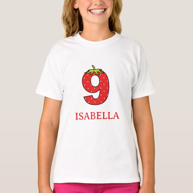 Camiseta 9th Birthday strawberry theme Party  (Frente)