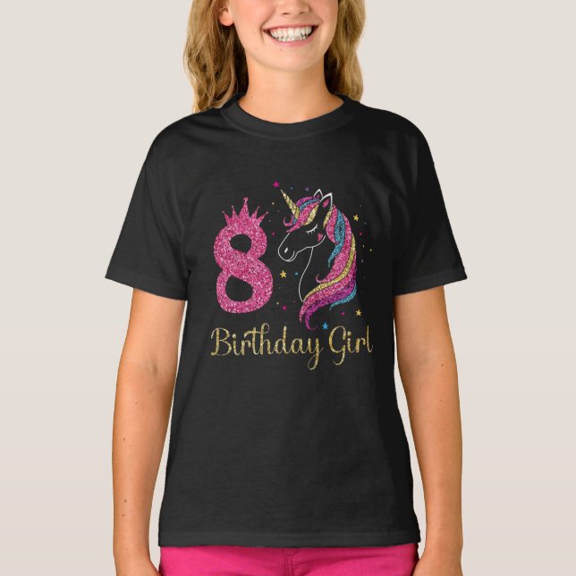Camiseta 9th Girl Birthday Unicorn , Unicorn de aniversário (Frente)