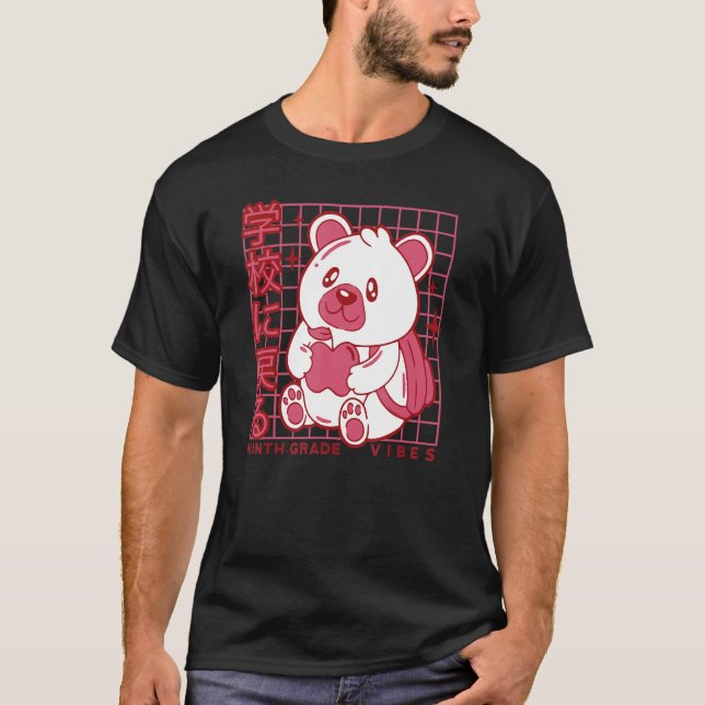 Camiseta 9th Grade Vibes Back to School Teddy Bear Japanese (Frente)
