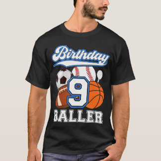 Camiseta 9th Sports Birthday Party Nine Year Old Boy Birthd