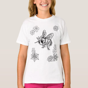 Camiseta A abelha de rainha com flores suporta as asas por